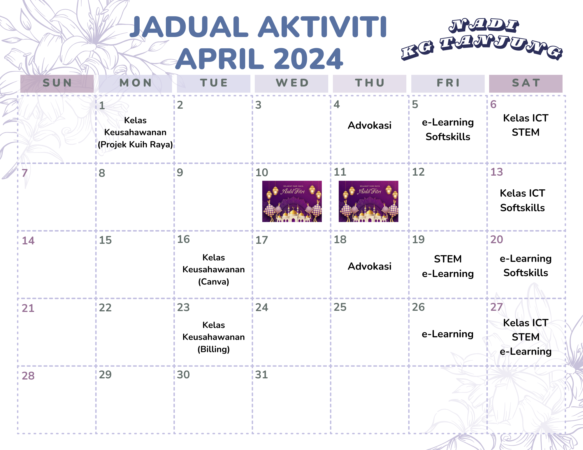 Purple Monthly January 2024 Sunday Start Calendar 1